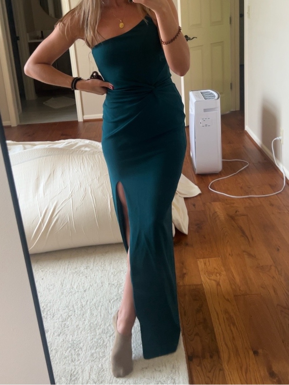 (NWOT) Nookie Lust One Shoulder Gown Teal Green Size S | $299 Retail
